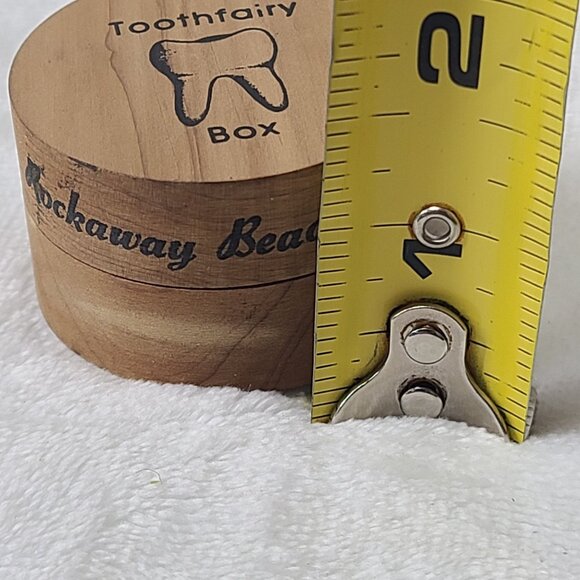 Wooden Tooth Fairy Box Engraved Rockaway Beach Oregon with Shark Tooth Fossil - Picture 7 of 10